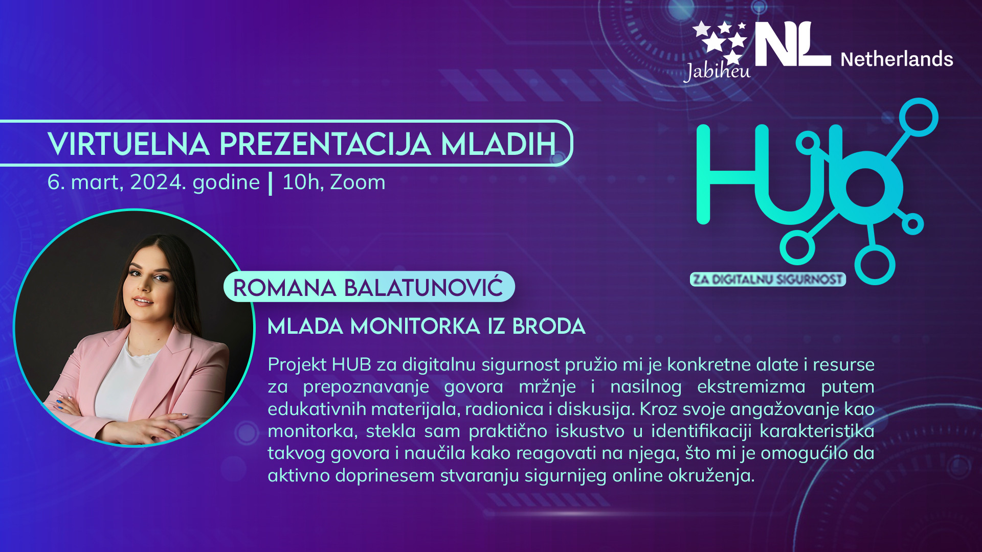 Poziv za PRVU VIRTUELNU PREZENTACIJU MLADIH, HUB za digitalnu sigurnost